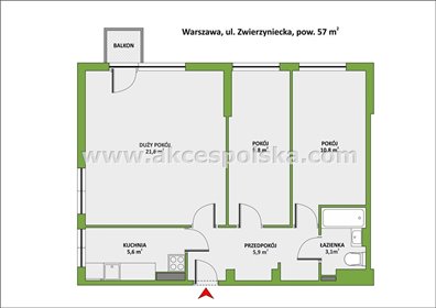 mieszkanie na sprzedaż 57m2 mieszkanie Warszawa, Mokotów, Czerniaków, Zwierzyniecka