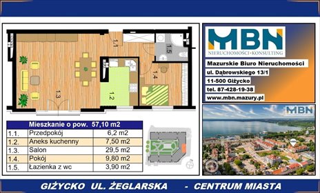 Przestronne 57 m2 mieszkanie przy Promenadzie w Giżycku. mieszkanie Giżycko, Giżycko, Giżycko
