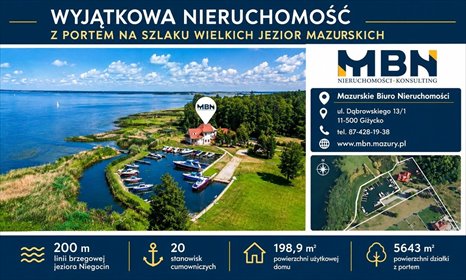Dom z portem i 200 m linii brzegowej jeziora Niegocin dom Rydzewo, Rydzewo