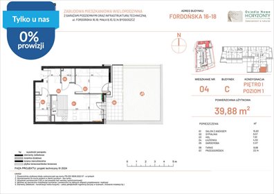 Dwupokojowe mieszkanie na sprzedaż, 39,88 m², Fordońska mieszkanie Bydgoszcz, Fordońska