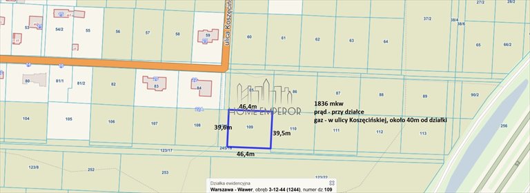 działka na sprzedaż 1832m2 działka Warszawa, Wawer, Radość, Koszęcińska