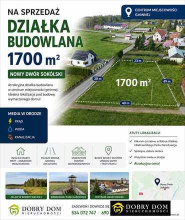 Działka budowlana 1700 m² w Nowym Dworze – atrakcyjna cena! działka Nowy Dwór