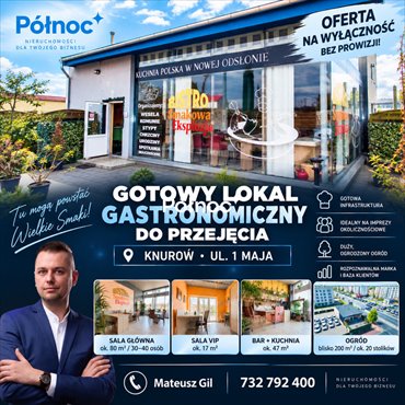 Sprzedam gotowy lokal gastronomiczny 156 m² w Knurowie lokal użytkowy Knurów, 1 Maja