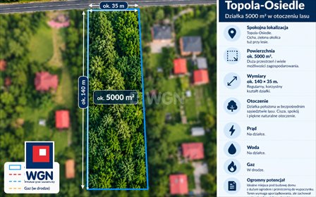 Do sprzedania działka 5000 m² w Topoli-Osiedlu z lasem działka Przygodzice, Topola Osiedle, Łąkowa