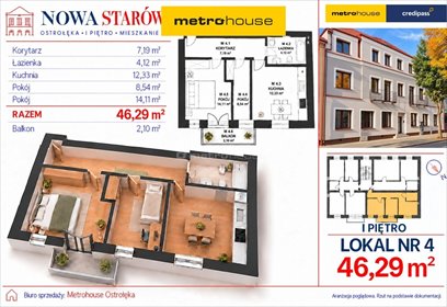 Polecam 3-pokojowe mieszkanie 46,29 m² w odrestaurowanej kamienicy mieszkanie Ostrołęka, Kilińskiego
