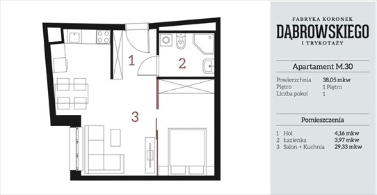 Industrialny apartament 37,46 m² w Krakowie polecam mieszkanie Kraków, Stare Podgórze, Dąbrowskiego