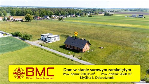 Sprzedam dom surowy z dużą działką 2068 m² w Myślinie dom Myślina, Zielona