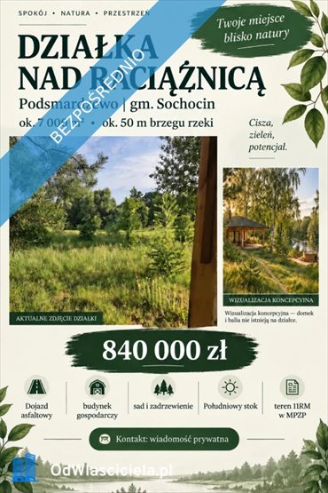 Działka 7 000 m² z linią brzegową, las, sad - polecam! działka Podsmardzewo