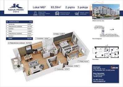 mieszkanie na sprzedaż 64m2 mieszkanie Łomża, Akademicka