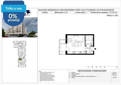 Polecam kawalerkę 27,71 m² na osiedlu Filmowe w Bydgoszczy mieszkanie Bydgoszcz, Bartodzieje Małe, Filmowa