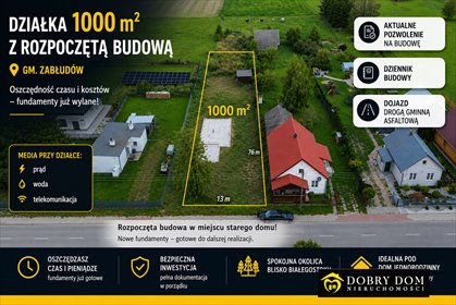 Działka 1000 m² z fundamentami, media, asfalt - polecam! działka Dobrzyniówka