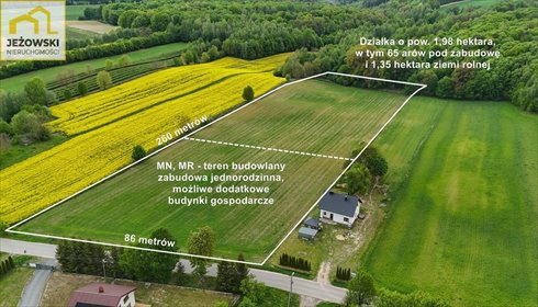 Duża działka 1,98 ha z możliwością zabudowy i podziału działka Stanisławka