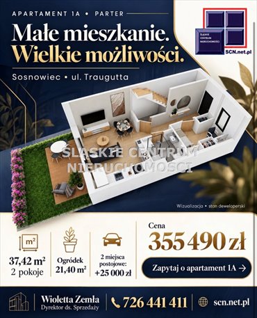 Nowoczesny 2-pokojowy apartament 37,42 m² w Sosnowcu zapraszam mieszkanie Sosnowiec, Niwka, Traugutta