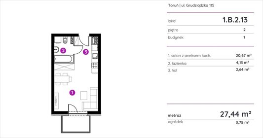 mieszkanie na sprzedaż 27m2 mieszkanie Toruń, Grudziądzka