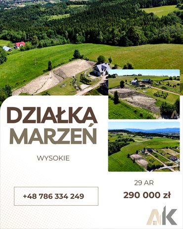 działka na sprzedaż 1201m2 działka Wysokie