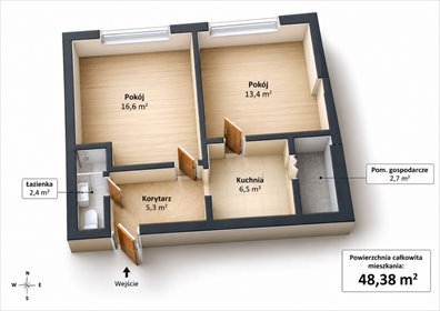 Sprzedam 2-pokojowe mieszkanie 48,38 m² z ogrodem i garażami mieszkanie Sławno, Stefana Żeromskiego