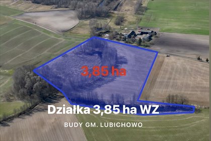 Działka 3,84 ha z warunkami zabudowy w Lubichowie. działka Lubichowo, Budy