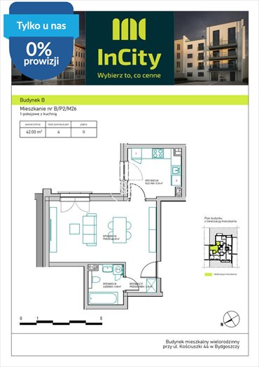 Przestronne 43,1 m2 w centrum Bydgoszczy, gotowe do wprowadzenia mieszkanie Bydgoszcz, Śródmieście, Tadeusza Kościuszki