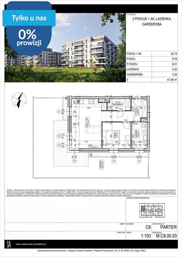 Nowoczesne 2-pokojowe mieszkanie 47,08 m² w Fordonie mieszkanie Bydgoszcz, Fordon, Fordońska