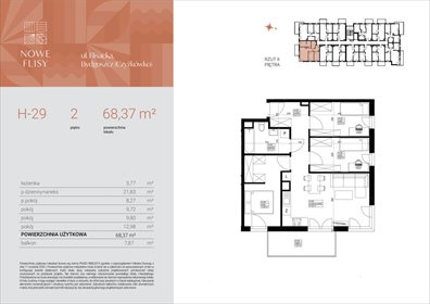 mieszkanie na sprzedaż 68m2 mieszkanie Bydgoszcz, Czyżkówko, Flisacka