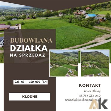 działka na sprzedaż 923m2 działka Kłodne