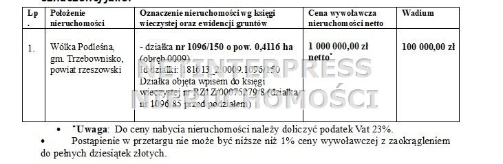 działka na sprzedaż 4116m2 działka Wólka Podleśna