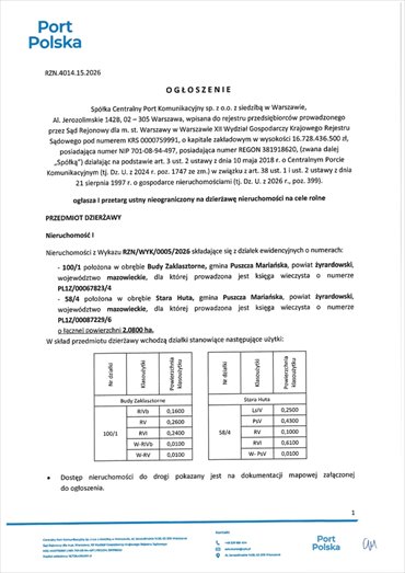 działka na wynajem 20800m2 działka Puszcza Mariańska