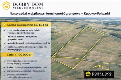 Duża działka z domem i infrastrukturą 11,4 ha polecam działka Kupowo-Folwark