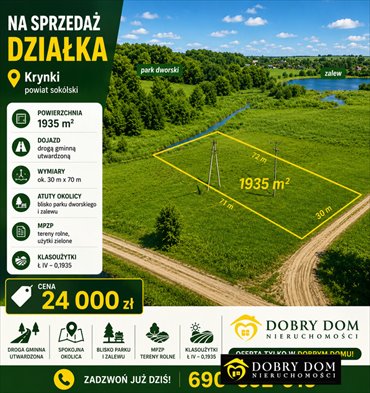 Działka 1935 m² w Krynki (blisko Sokółki i Białegostoku) działka Krynki
