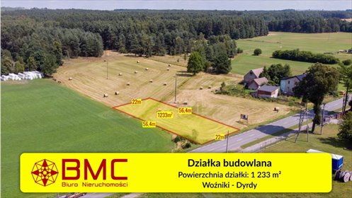 Działka budowlana 1233 m² pod dom w Woźnikach, spokojna okolica działka Woźniki, Dyrdy, Asfaltowa