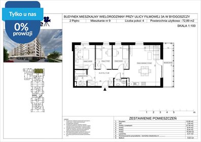 Na sprzedaż przestronne 4-pokojowe mieszkanie 73 m² w Bydgoszczy mieszkanie Bydgoszcz, Bartodzieje Małe, Filmowa