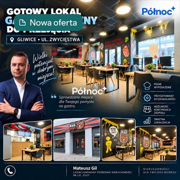 Zapraszam do zakupu lokalu gastronomicznego 125 m² w Gliwicach lokal użytkowy Gliwice, Zwycięstwa