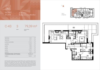 mieszkanie na sprzedaż 79m2 mieszkanie Bydgoszcz, Czyżkówko, Flisacka