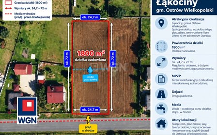 Sprzedam działkę 1800 m² w Łąkocinach z MPZP działka Ostrów Wielkopolski, Łąkociny, Krotoszyńska