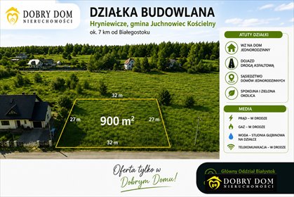 Sprzedam działkę 900 m² z WZ, mediami i asfaltem w Juchnowcu działka Hryniewicze