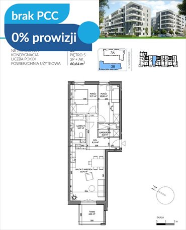 Przestronne 3-pokojowe mieszkanie 60,64 m² w Kapuściskach mieszkanie Bydgoszcz, Kapuściska, Sandomierska