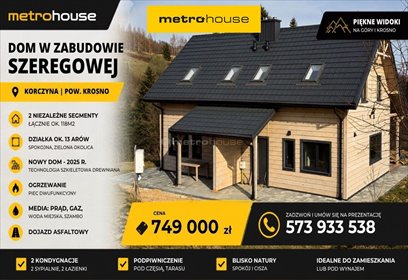 Dom szeregowy 118 m², 2 segmenty, widoki na góry polecam dom Korczyna, Leśna