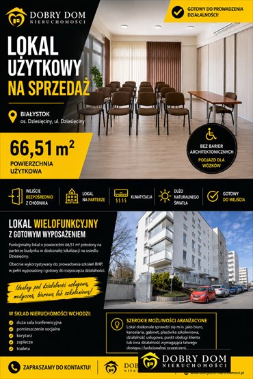 Lokal usługowy 66,5 m2 z dużą salą konferencyjną lokal użytkowy Białystok, Dziesięciny