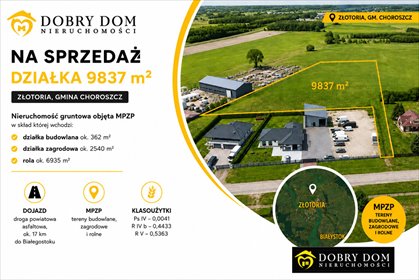 Duża działka z MPZP, media, blisko Białegostoku - polecam działka Złotoria
