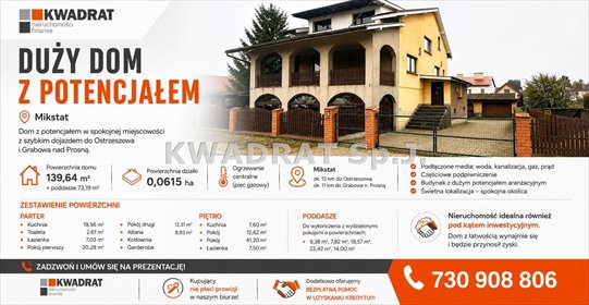 Dom do remontu 139,64 m2 Mikstat - potencjał inwestycyjny dom Mikstat