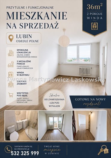 Do sprzedania jasne 2-pokojowe mieszkanie 35,9 m² na Polnym mieszkanie Lubin, Polne