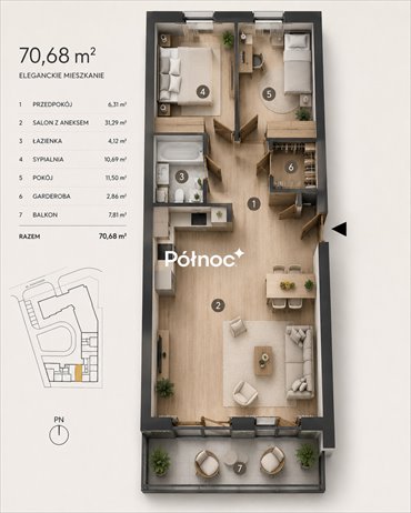 Nowoczesne 3-pokojowe mieszkanie 70,68 m² w sercu Czechowa. mieszkanie Lublin, Kameralna