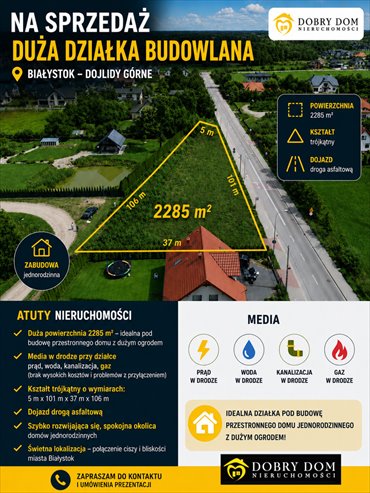 Na sprzedaż działka 2285 m² pod dom lub inwestycję w Białymstoku działka Białystok, Dojlidy Górne