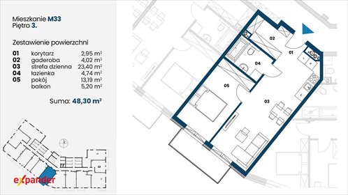 Nowa Dęba - 48,3 m² w stanie deweloperskim z balkonem mieszkanie Nowa Dęba, Kwiatkowskiego