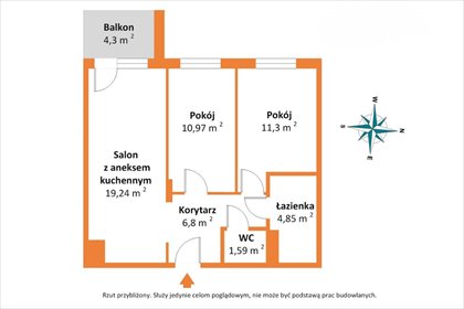 3 pok.  na Białołęce - 54,75 m². Świetny rozkład! mieszkanie Warszawa, Ostródzka