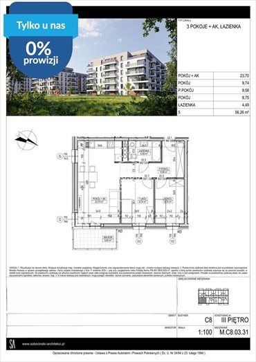 Zapraszam do 3-pokojowego mieszkania 56 m² w Fordonie mieszkanie Bydgoszcz, Fordon, Fordońska