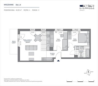 Polecam nowoczesne 3-pokojowe mieszkanie 63,39 m² w Gdańsku mieszkanie Gdańsk, Morena