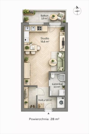 Na sprzedaż nowoczesne 28 m² w zielonym Mokotowie mieszkanie Warszawa, Mokotów, al. Józefa Becka