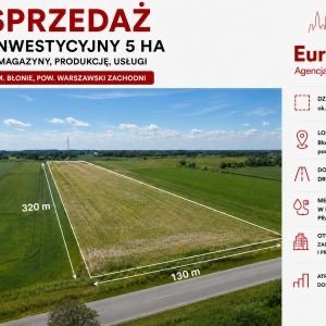 Polecam teren inwestycyjny 5 ha z MPZP, magazyny i produkcja działka Błonie