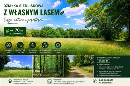 Działka siedliskowa z lasem, 70 m szerokości, prywatność działka Ciepłe